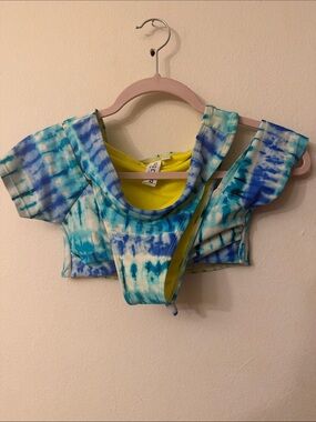 Ingear Blue, Teal & Yellow Tie-Dye Scoop Crop Top